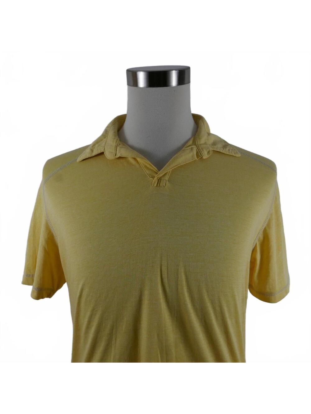 PD&C Mens Polyester Blend SS Solid Pastel Yellow Buttonless Polo Shirt Small